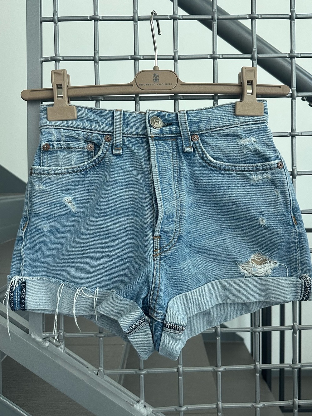 rag & bone Light Blue Distressed Cuffed Denim Shorts
